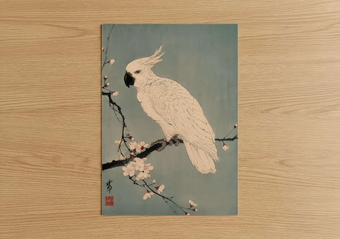 White Cockatoo Cherry Blossoms Japanese Wall Art
