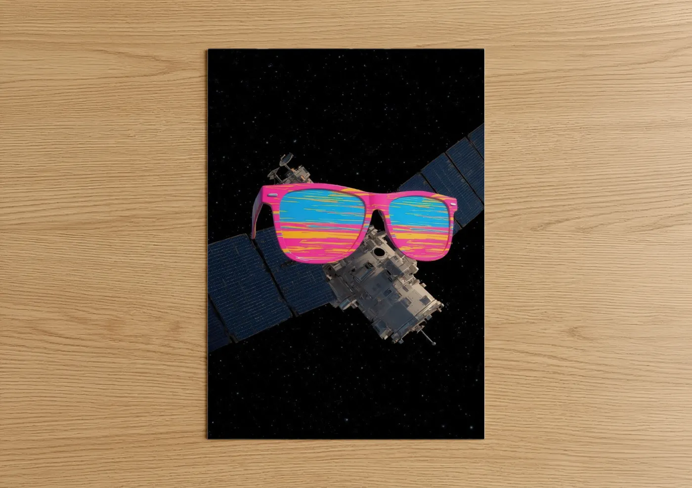 Retro Satellite with Neon Sunglasses Wall Art