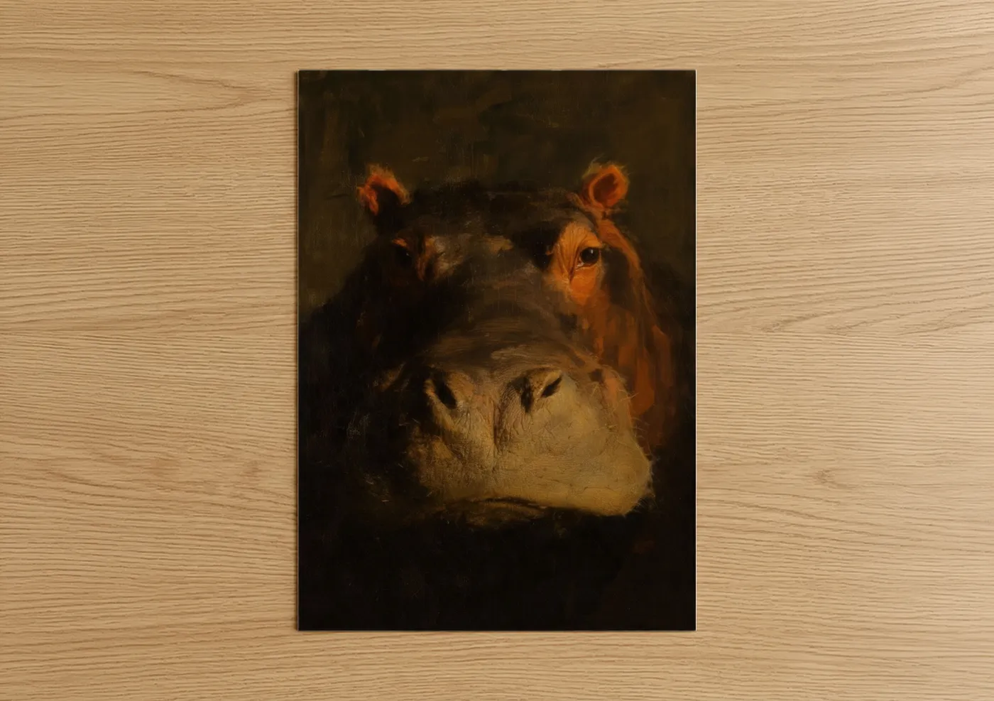 Golden Hippo Portrait Fine Wall Art