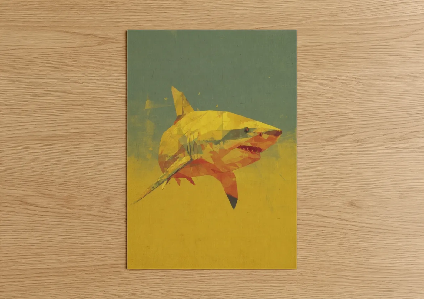 Golden Lemon Shark Geometric Wall Art