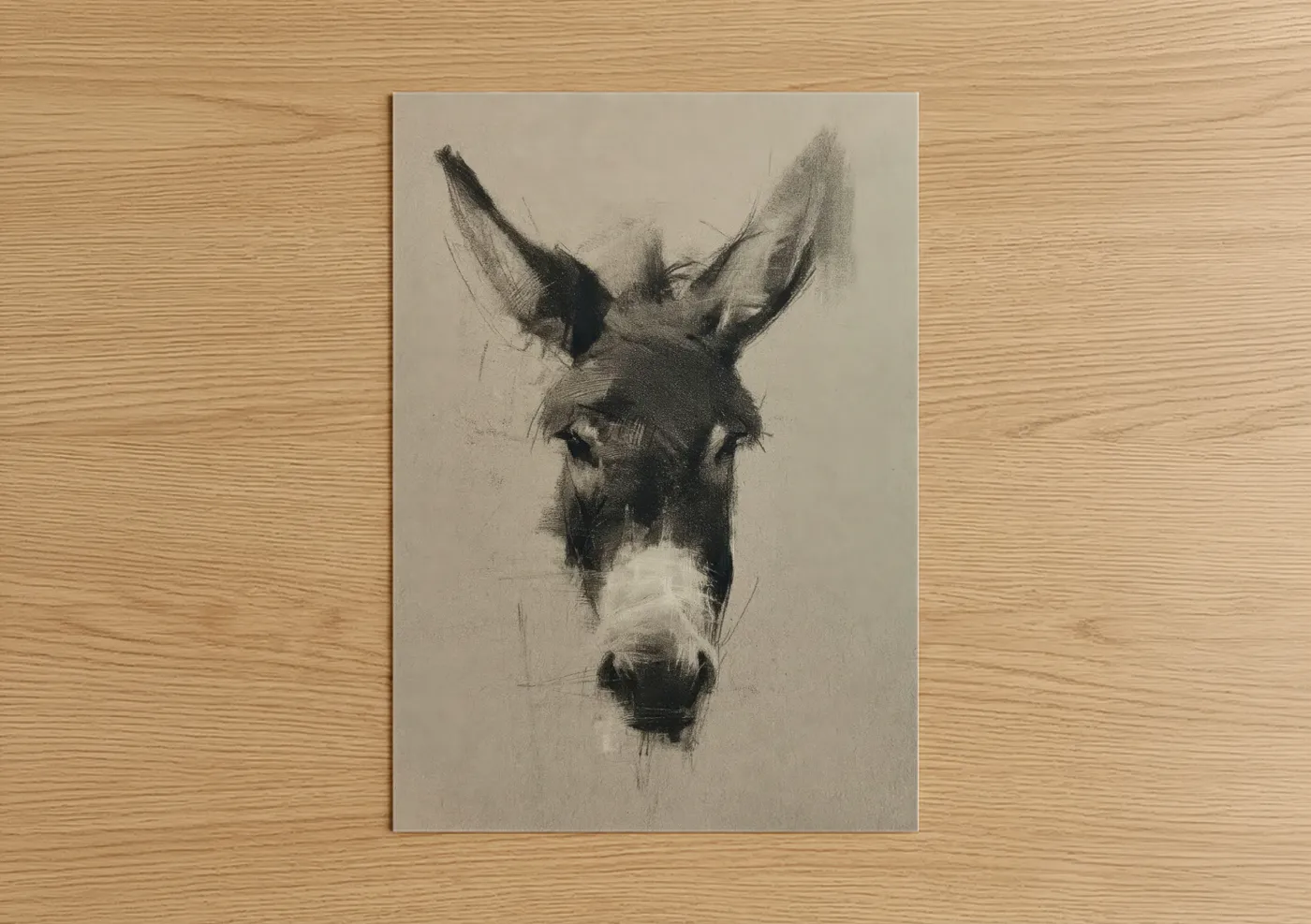 Charcoal Donkey Portrait Drawing Wall Art