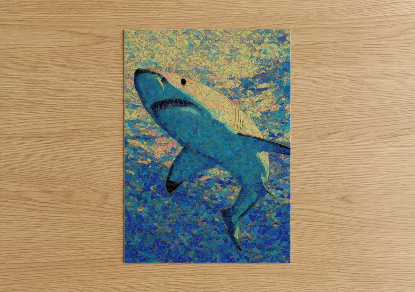 Blue Shark Mosaic Art Abstract Ocean Wall Art
