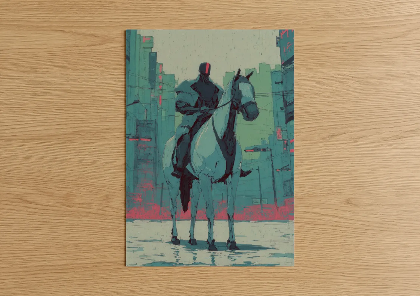 Cyberpunk Horseback Rider Futuristic Wall Art