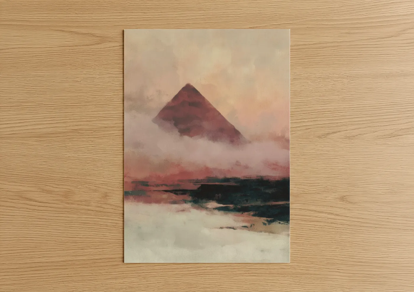 Crimson Pyramid Mist Sacred Architecture Wall Art