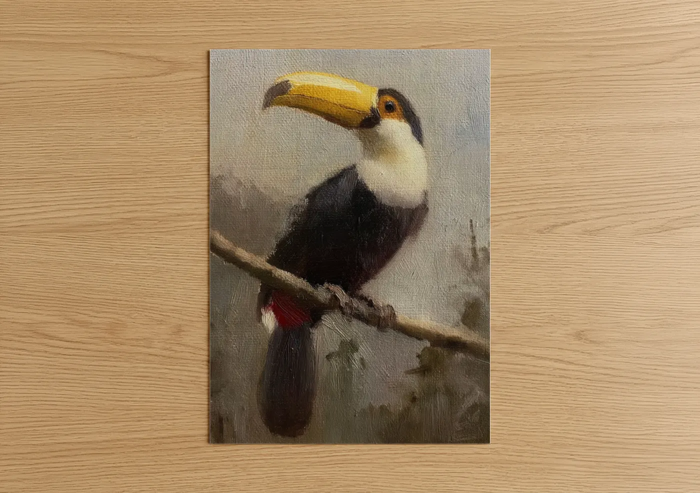 Golden Toucan Perched Branch Oil Wall Art