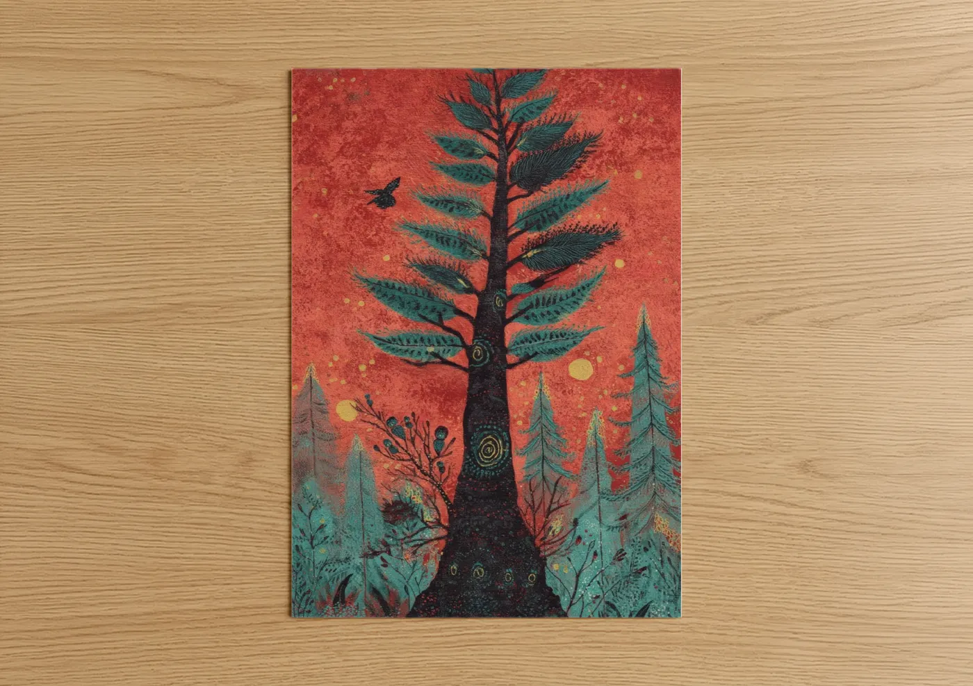 Crimson Cedar Forest Illustration Wall Art