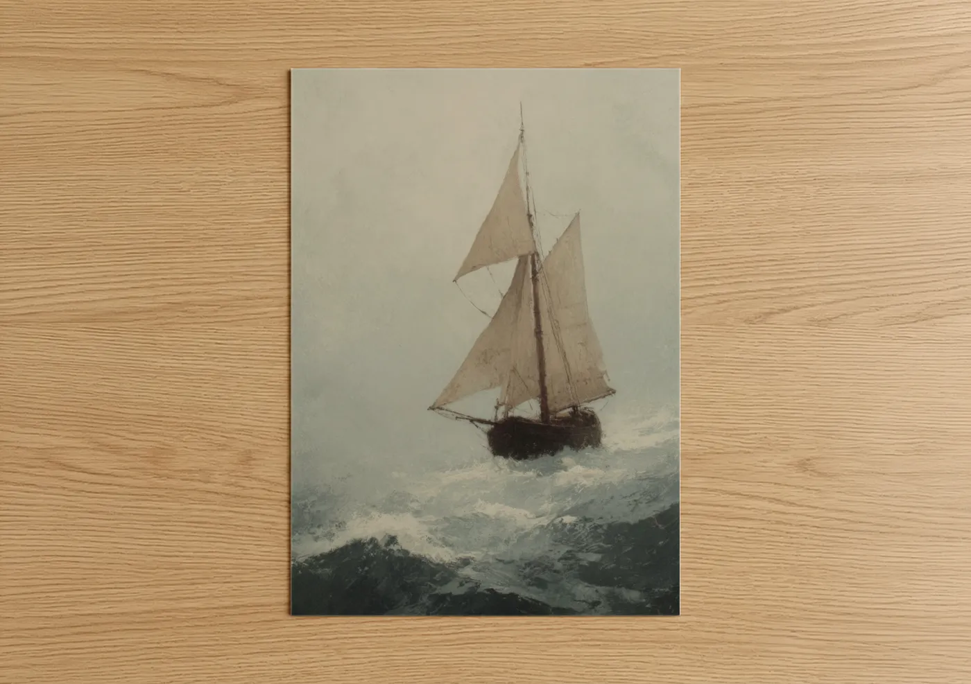 Vintage Sailboat Storm Sea Waves Wall Art