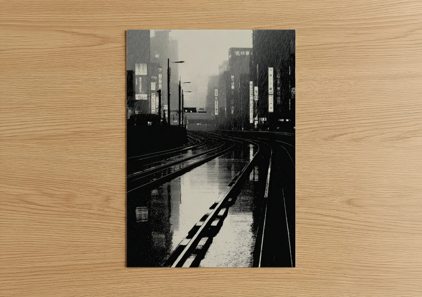 Rain-Soaked Train Tracks Urban Photography Wall Art
