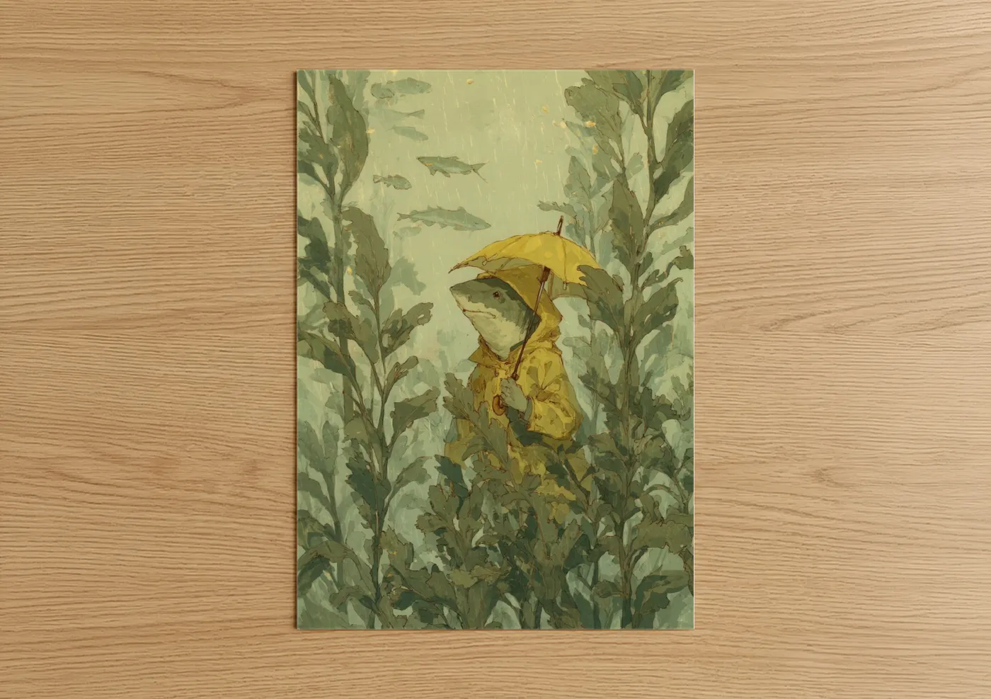 Whimsical Lemon Shark in Rain Wall Art