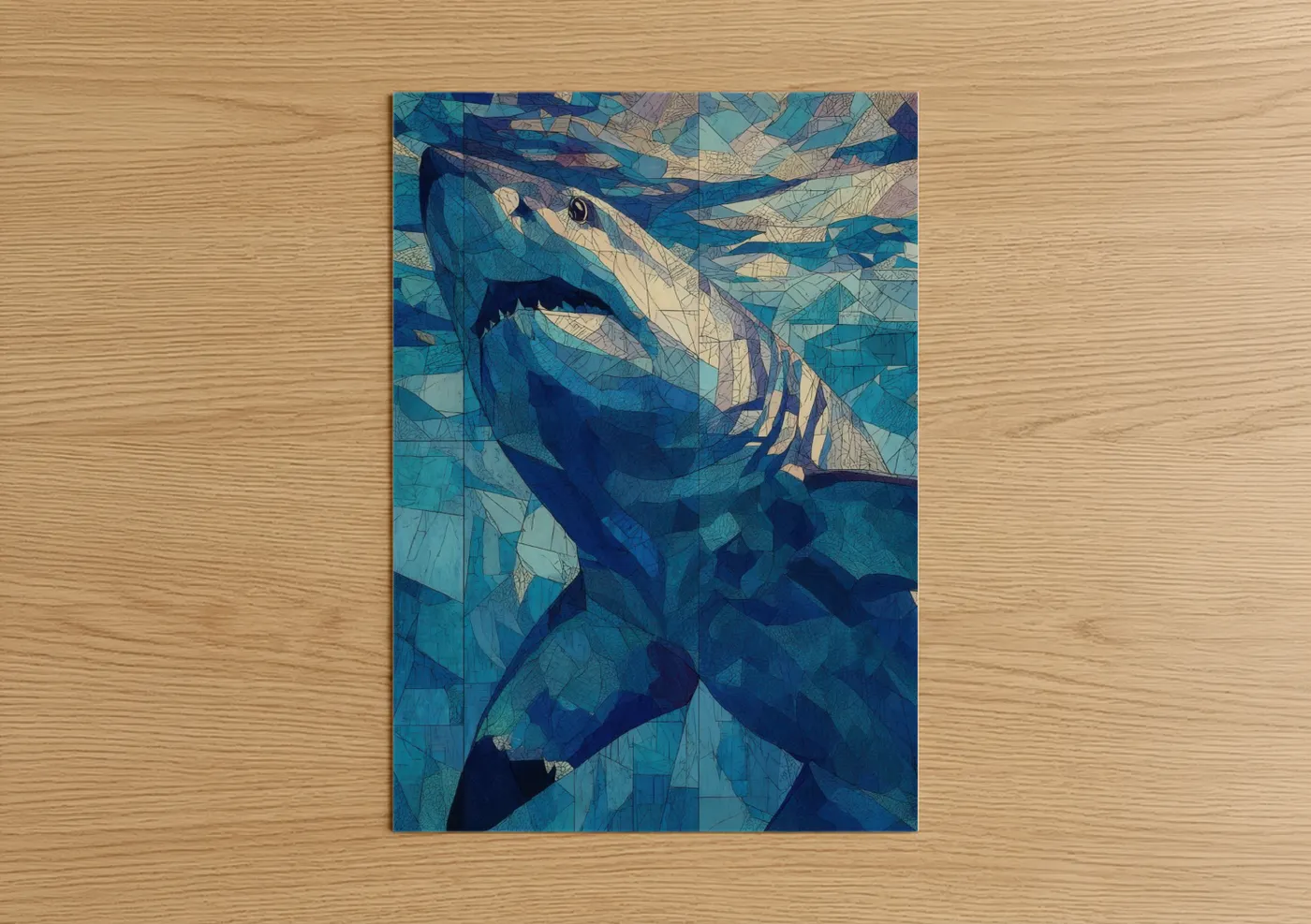 Blue Shark Geometric Mosaic Wall Art