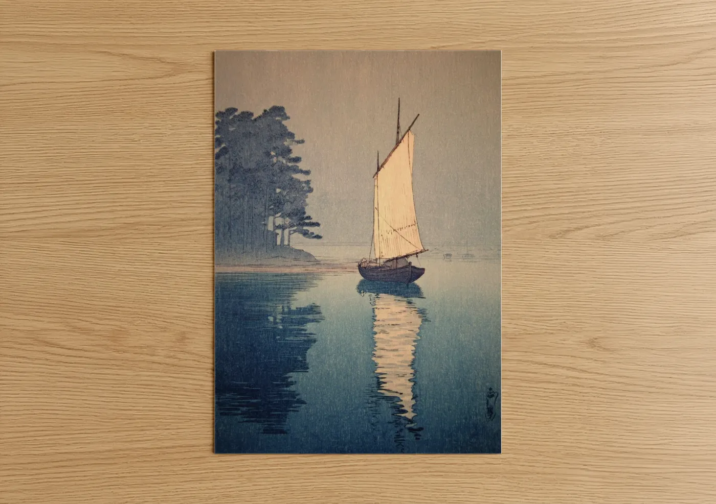 Sailing Ship Dawn Reflection Watercolor Wall Art
