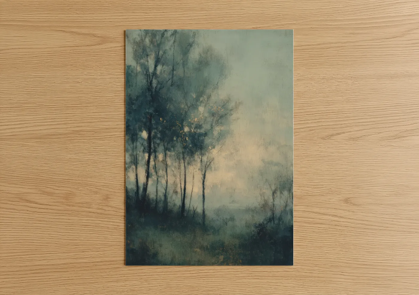 Misty Oak Forest Landscape Painting Wall Art