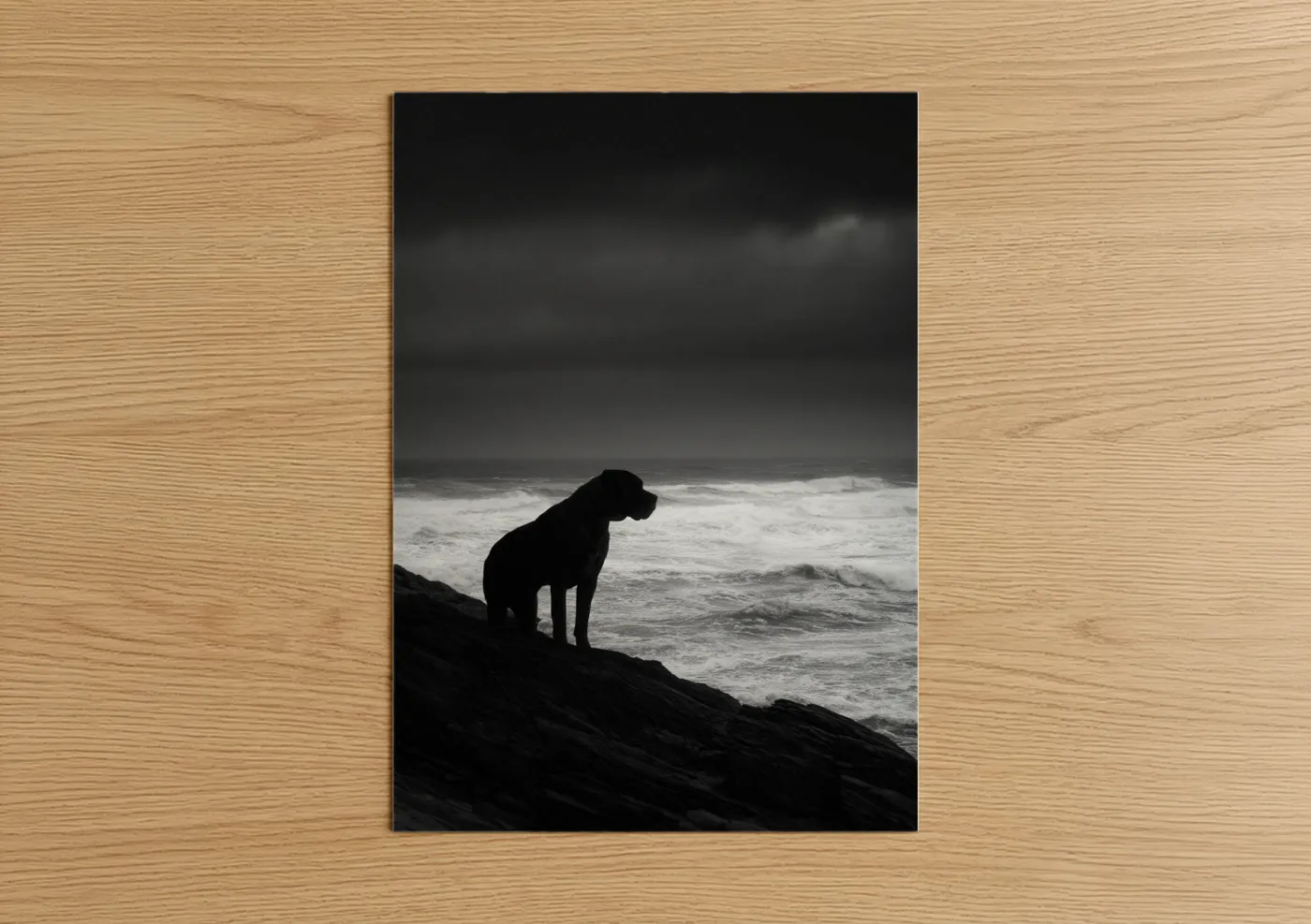 Mastiff Standing Beach Black White Wall Art