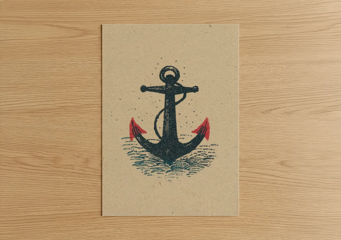 Vintage Anchor with Red Rope Nautical Wall Art