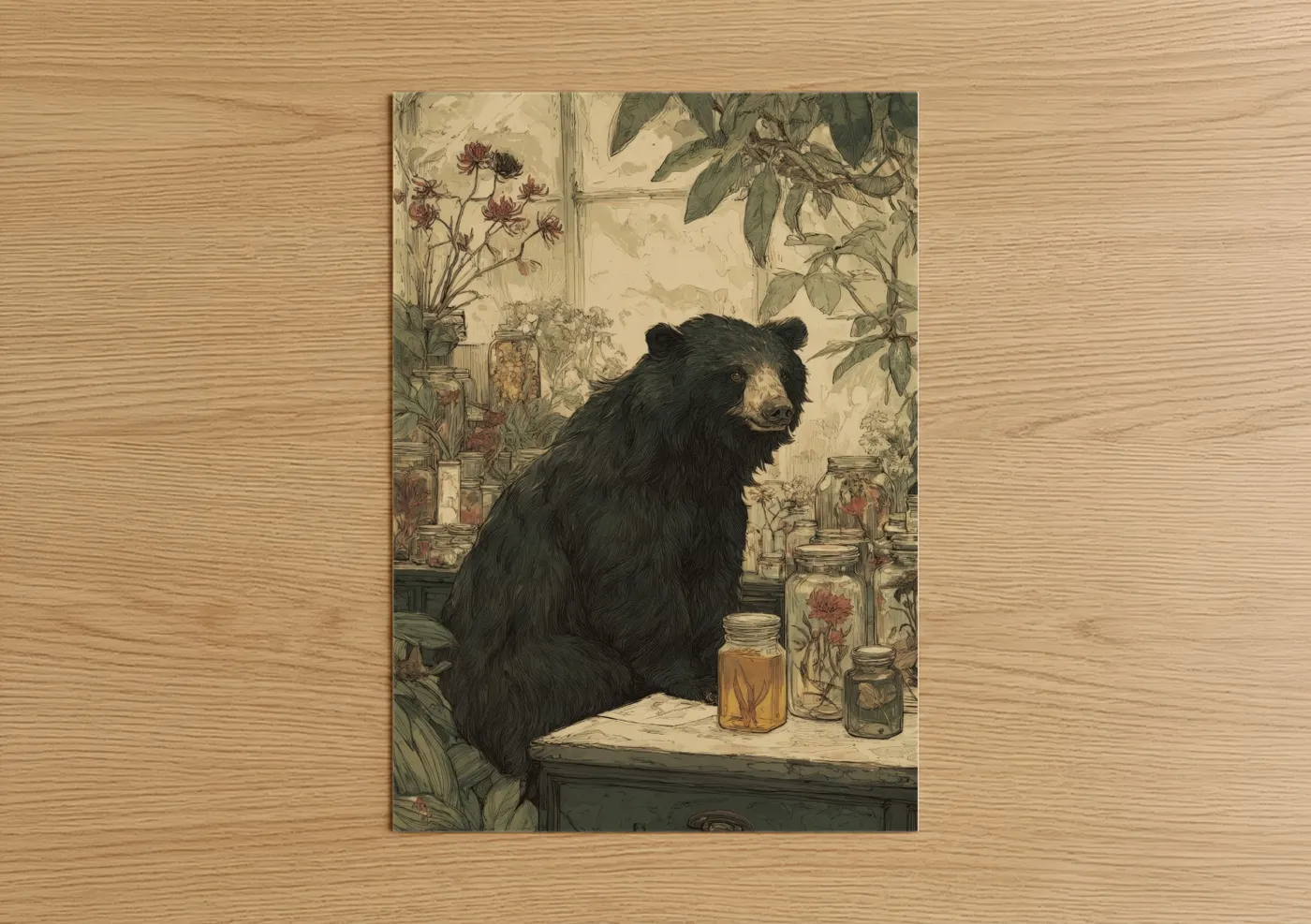 Sloth Bear Botanical Illustration Wall Art