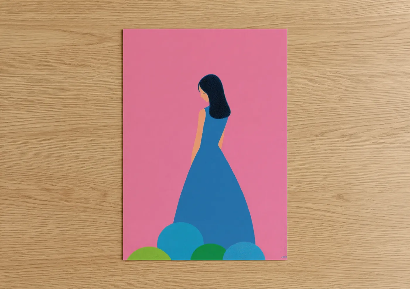 Woman in Blue Dress Fashion Illustration Wall Art