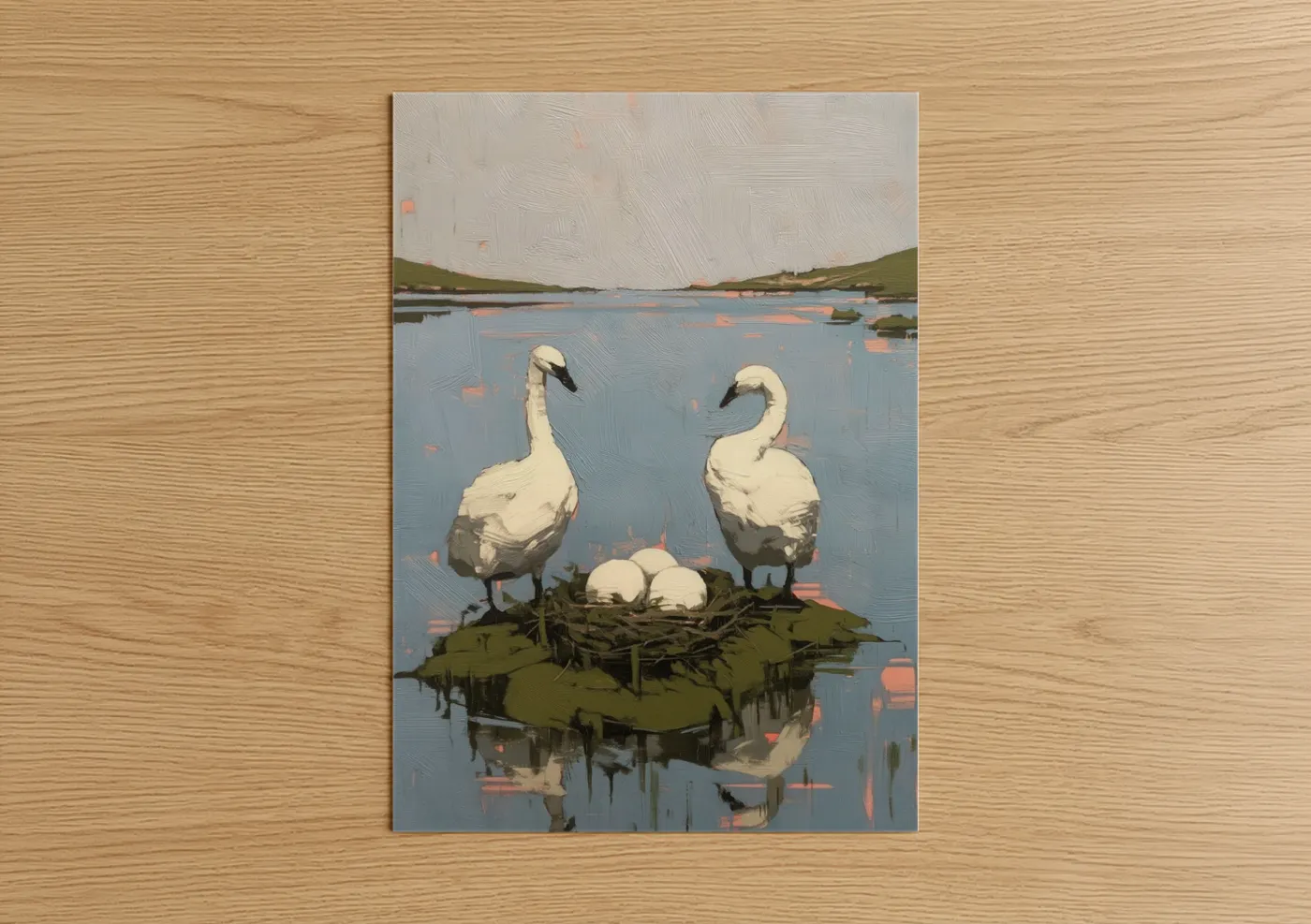 White Swans Nesting by Lake Wall Art