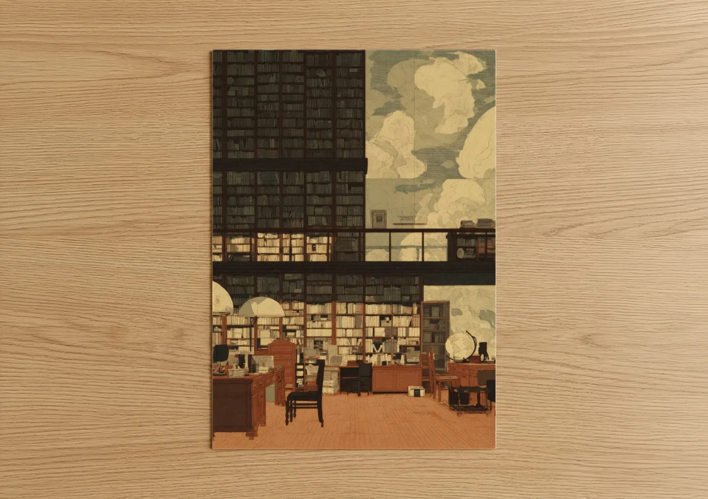 Vintage Library Study Room Illustration Wall Art