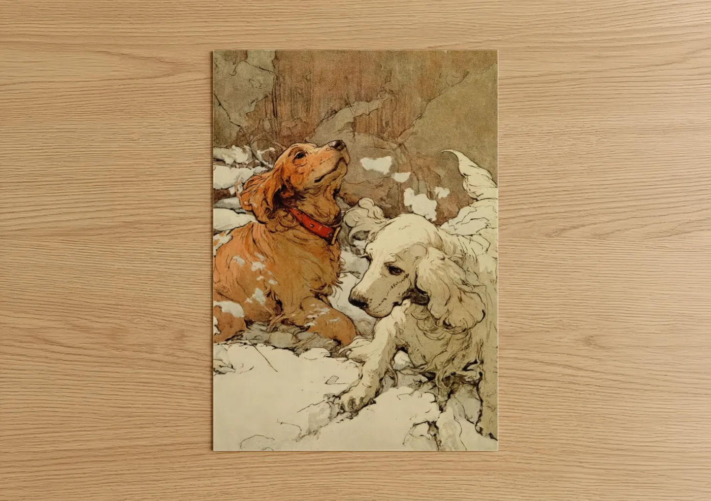 Golden Spaniel Winter Snow Illustration Wall Art