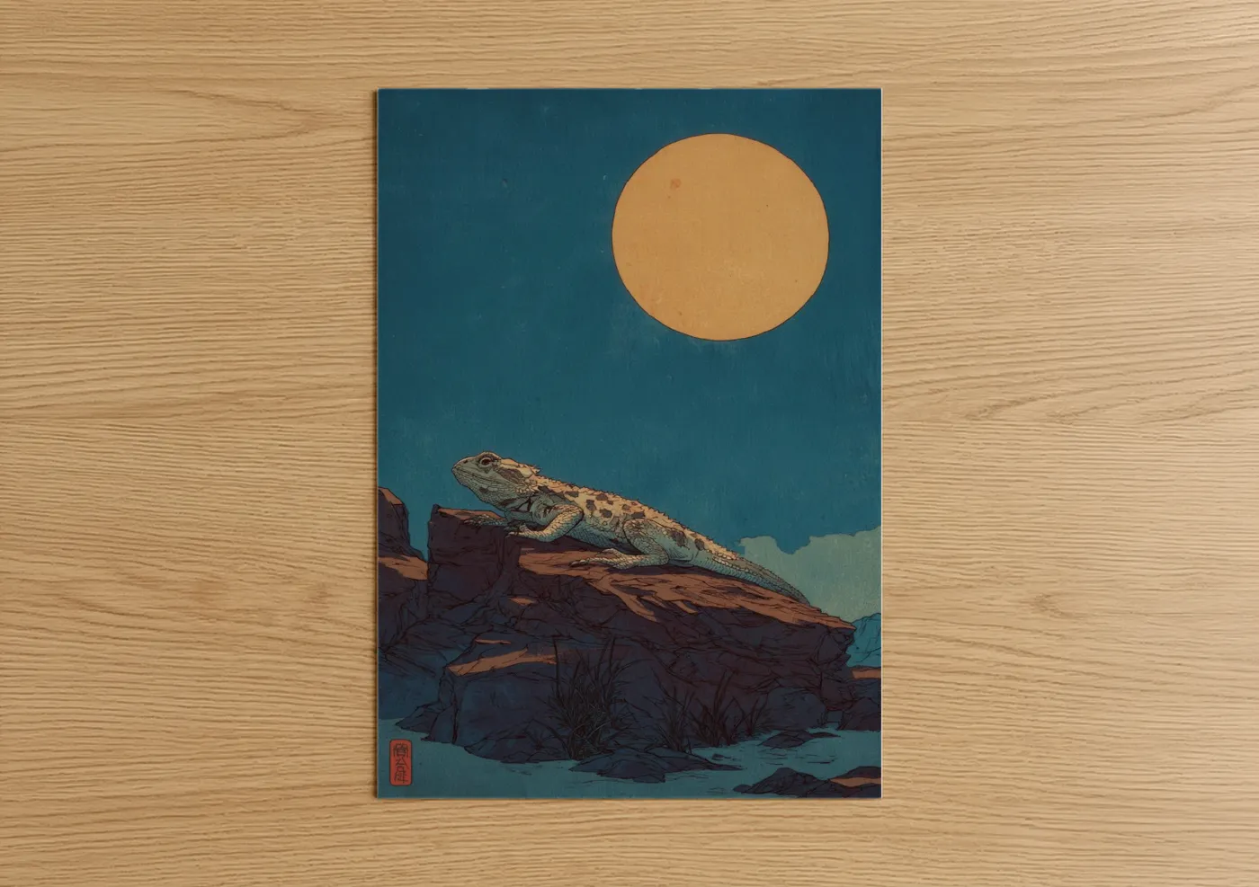 Desert Lizard Golden Sunset Wall Art