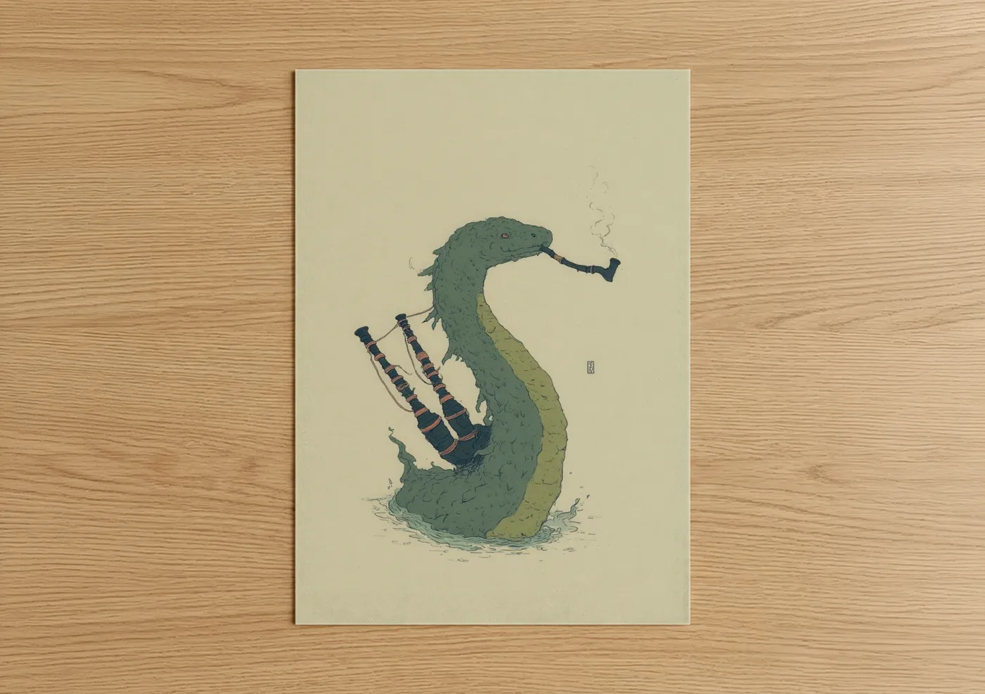 Smoking Loch Ness Monster Pipe Wall Art