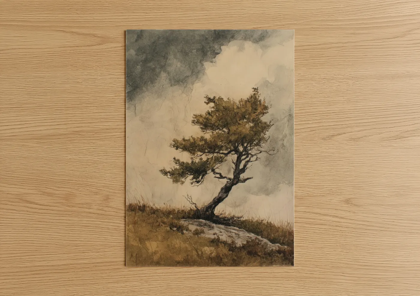 Windswept Juniper Tree Watercolor Wall Art