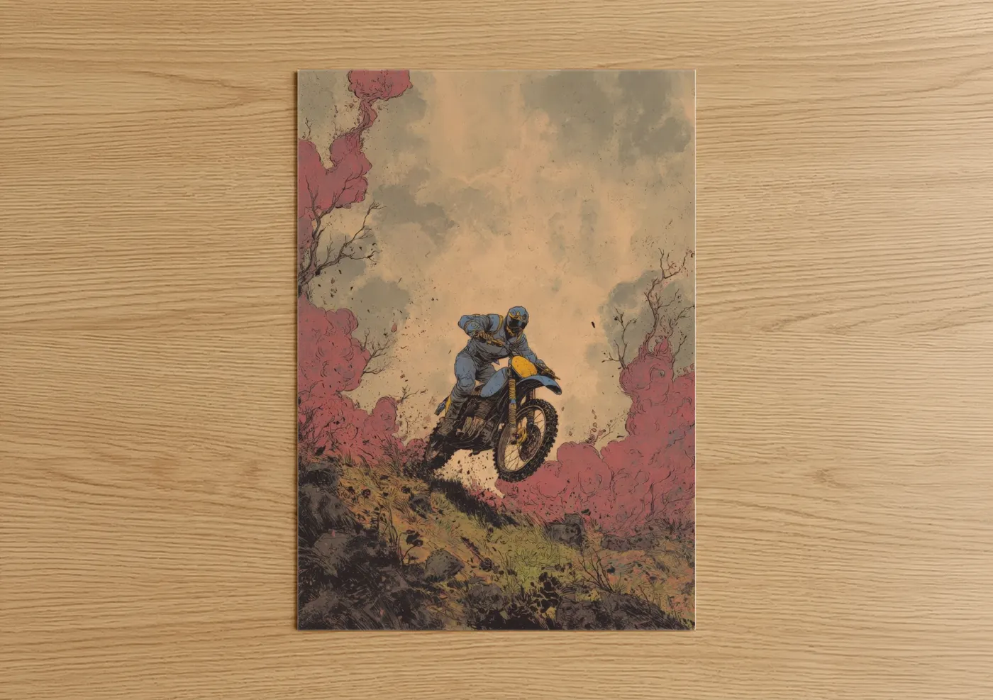 Vintage Motorcycle Desert Adventure Wall Art