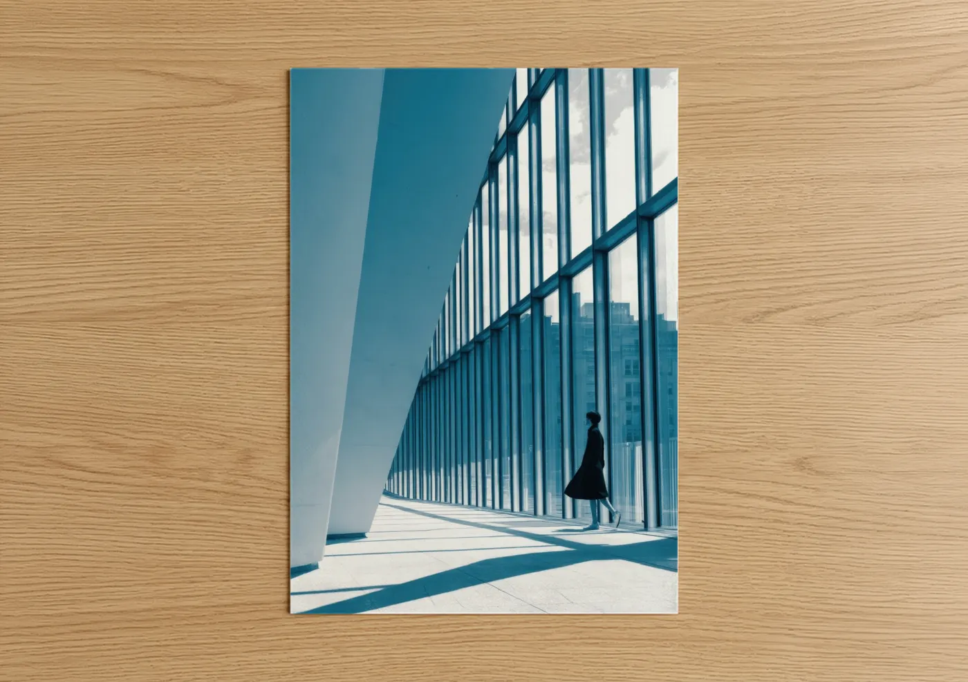 Minimalist Urban Architecture Blue Glass Wall Art