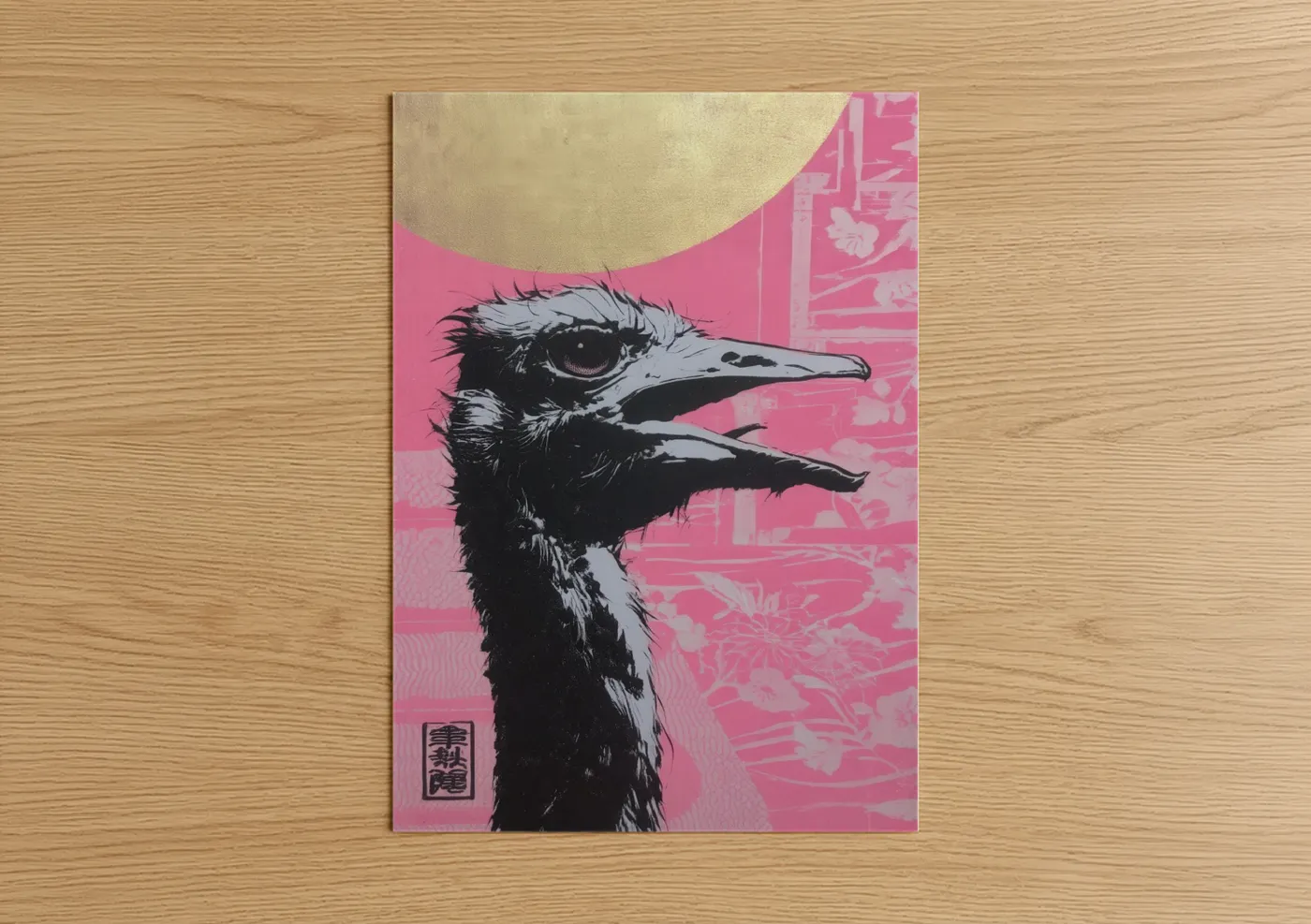 Pink Ostrich Profile Modern Art Print Wall Art
