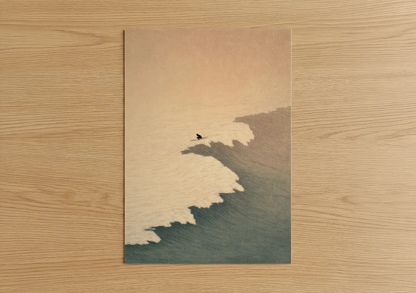 Solitary Surfer Minimalist Ocean Wall Art