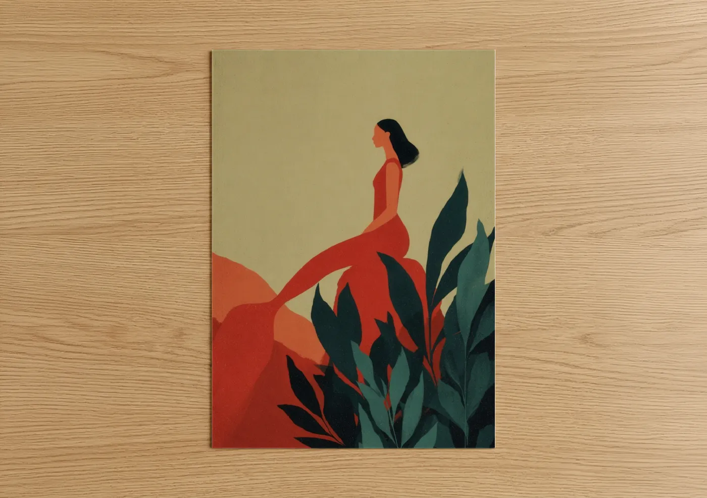 Crimson Mermaid Abstract Illustration Wall Art
