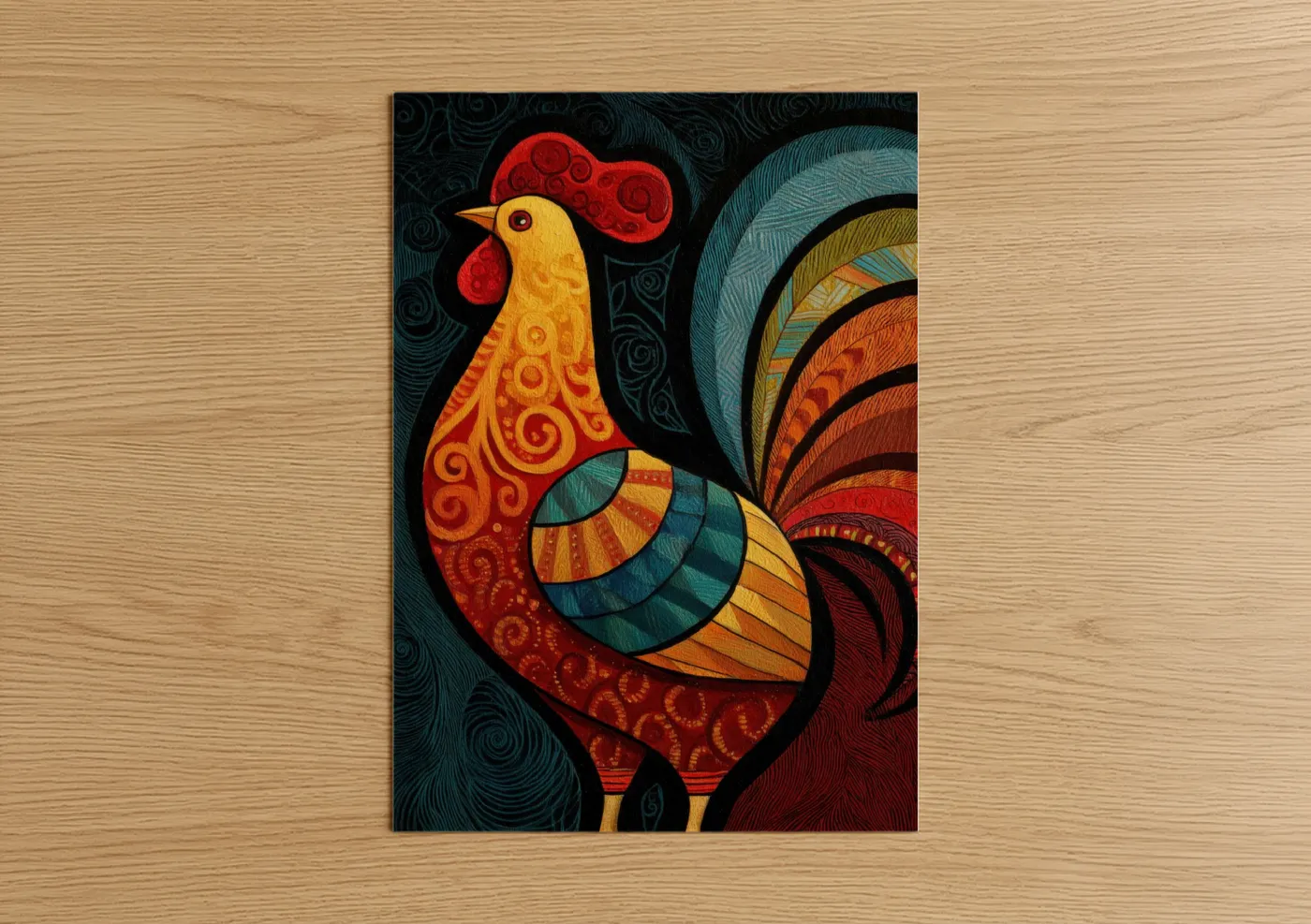 Ornamental Rooster Folk Art Print Wall Art