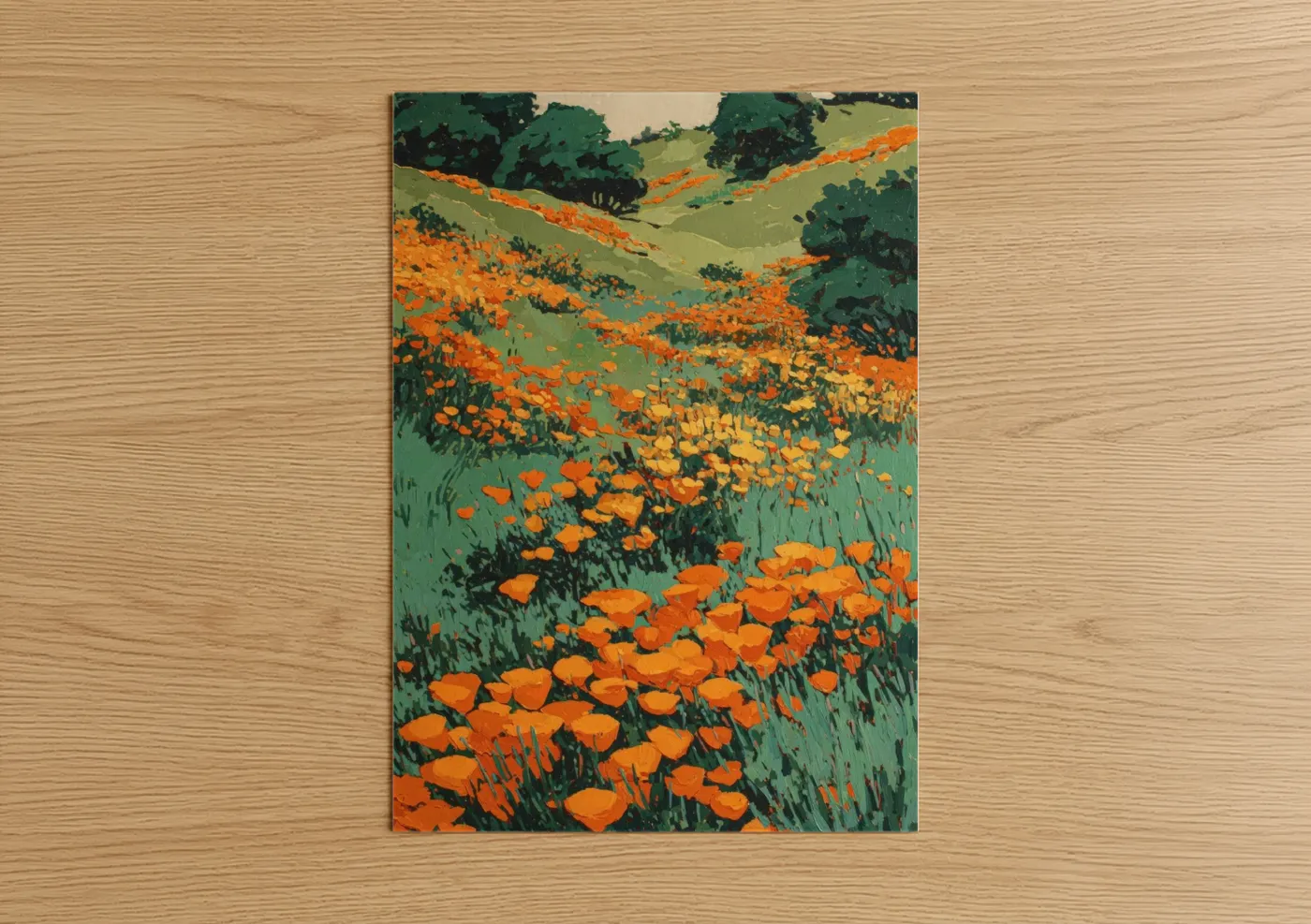 Golden Poppy Flower Field Landscape Wall Art
