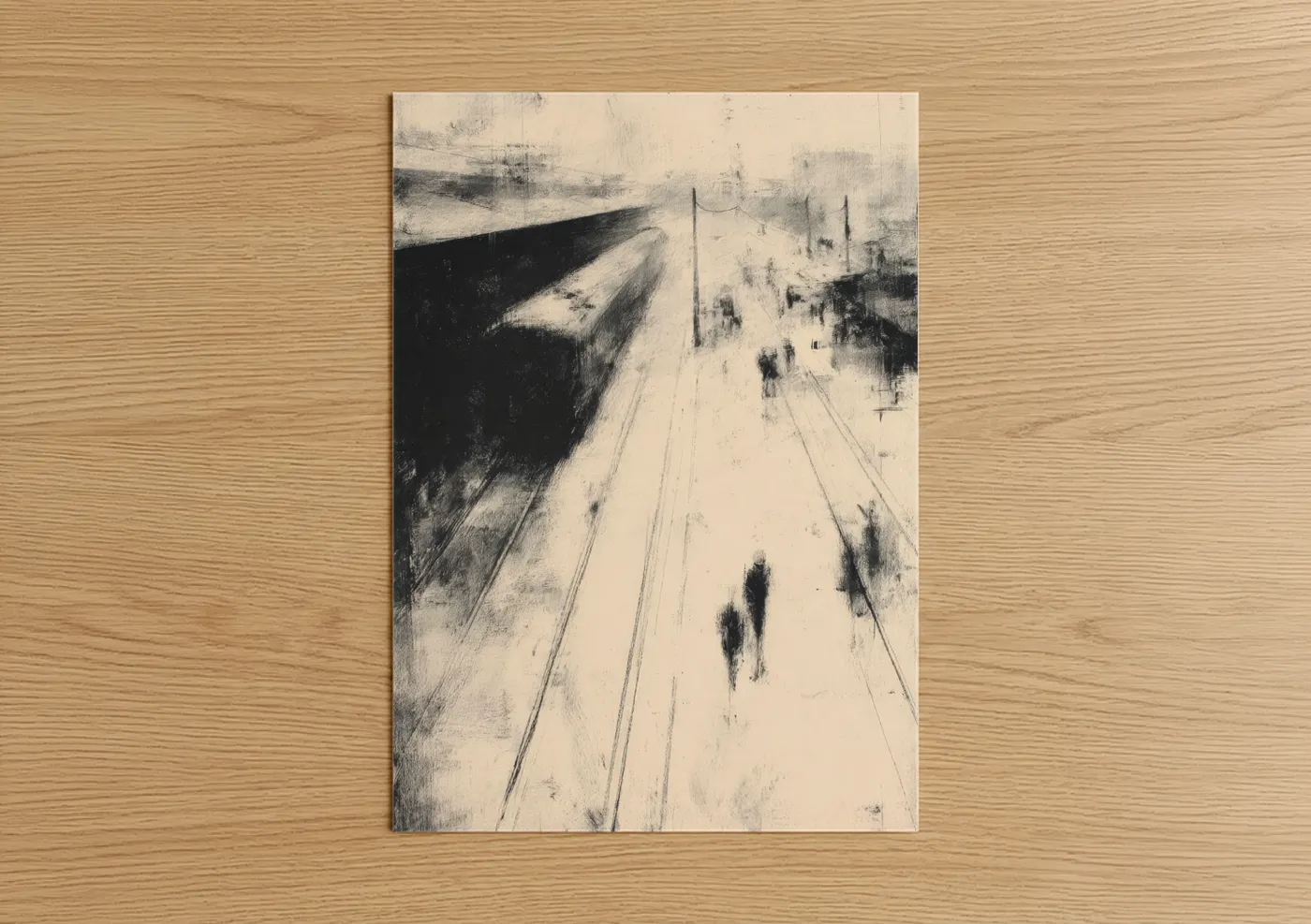 Snowy Train Tracks Winter Landscape Wall Art
