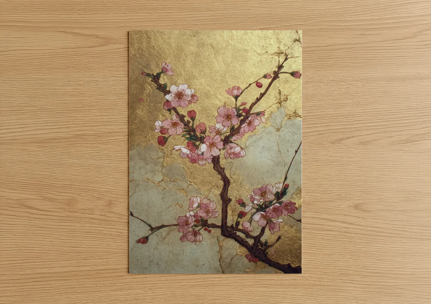 Golden Cherry Blossoms Spring Watercolor Wall Art