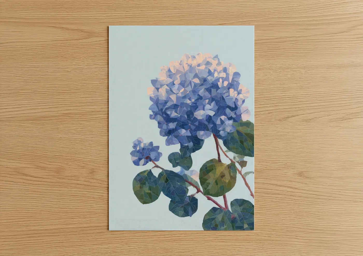 Geometric Hydrangea Blue Pink Botanical Wall Art