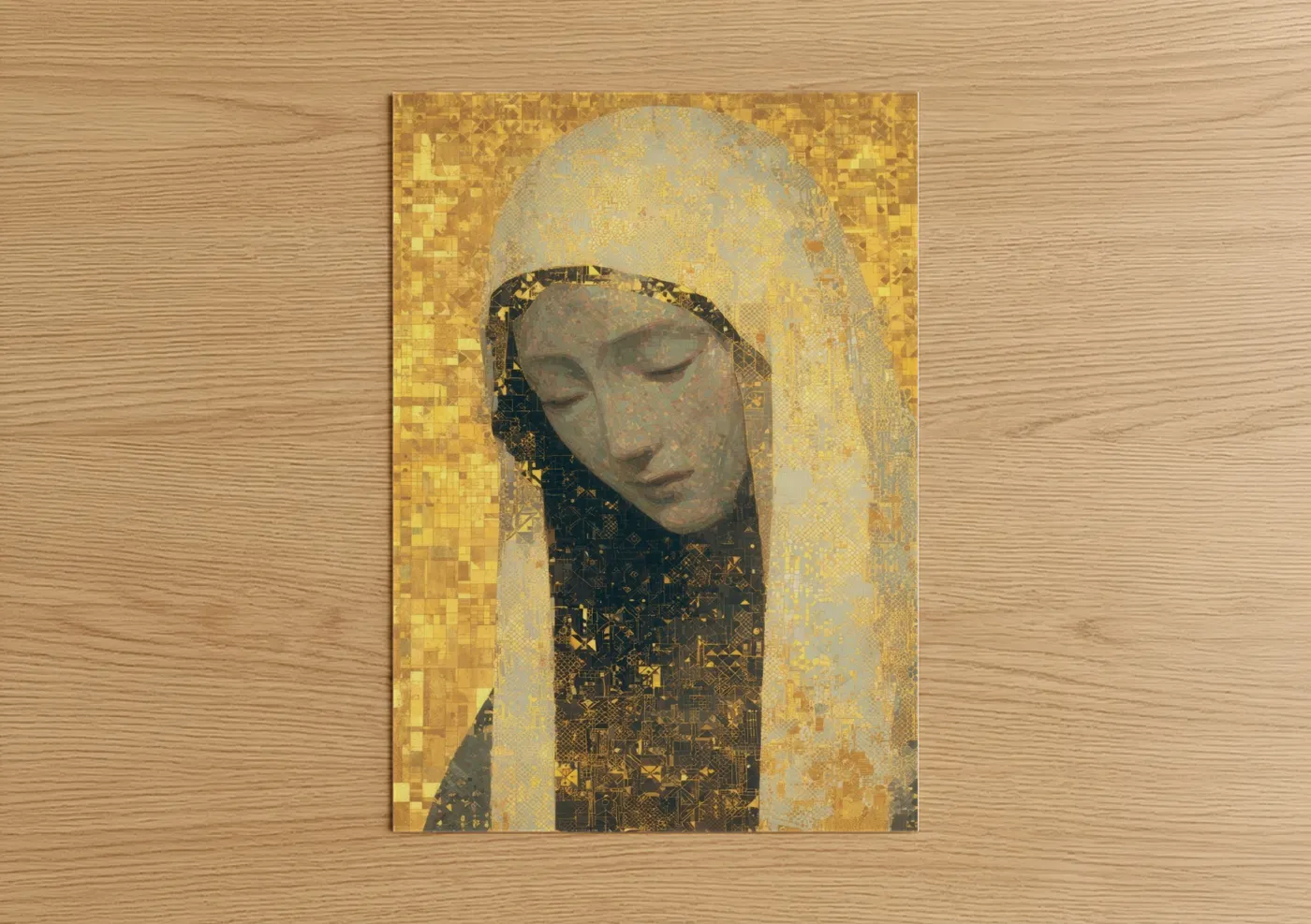 Golden Virgin Mary Religious Christian Icon Wall Art