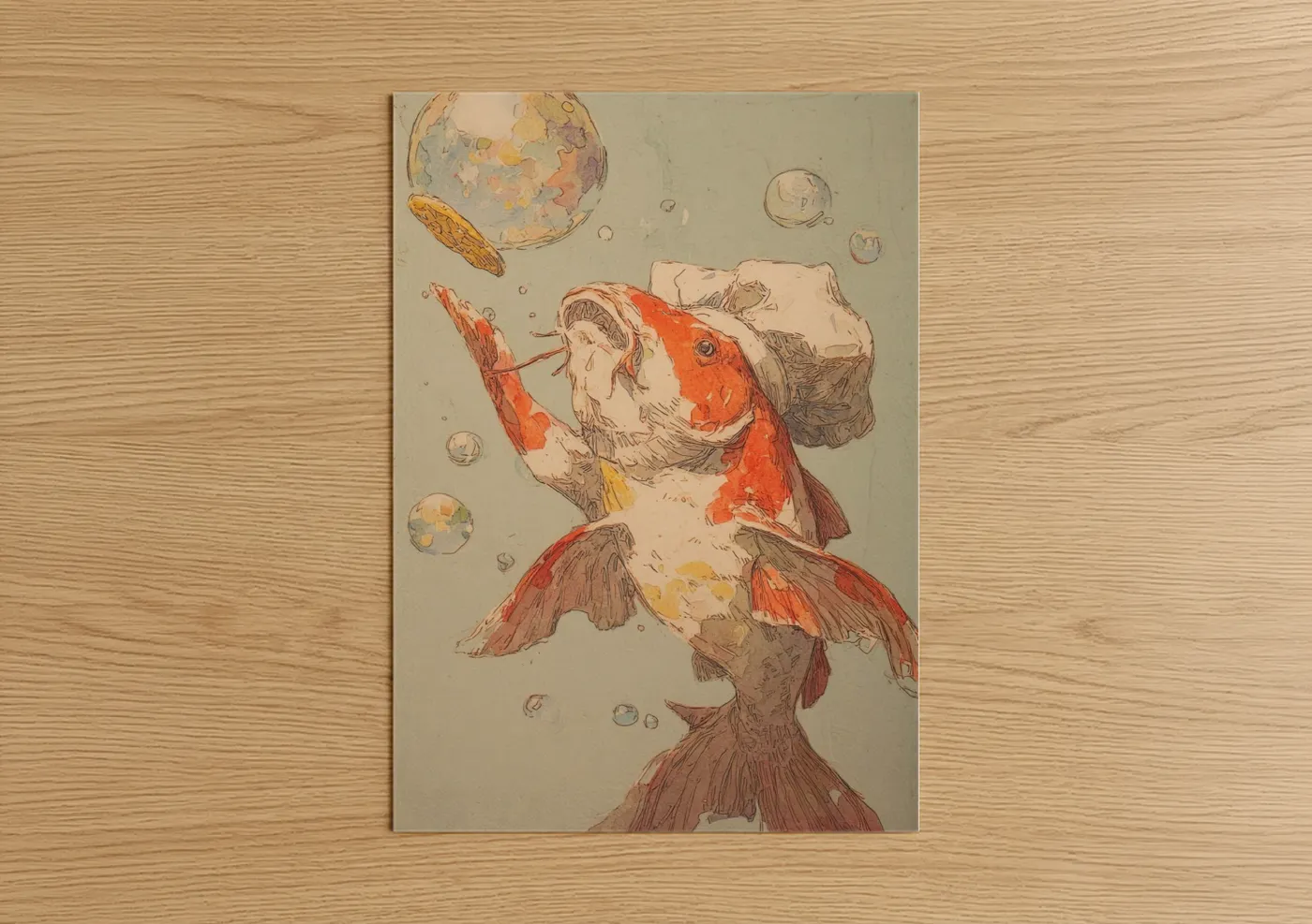 Cosmic Koi Fish Watercolor Illustration Wall Art