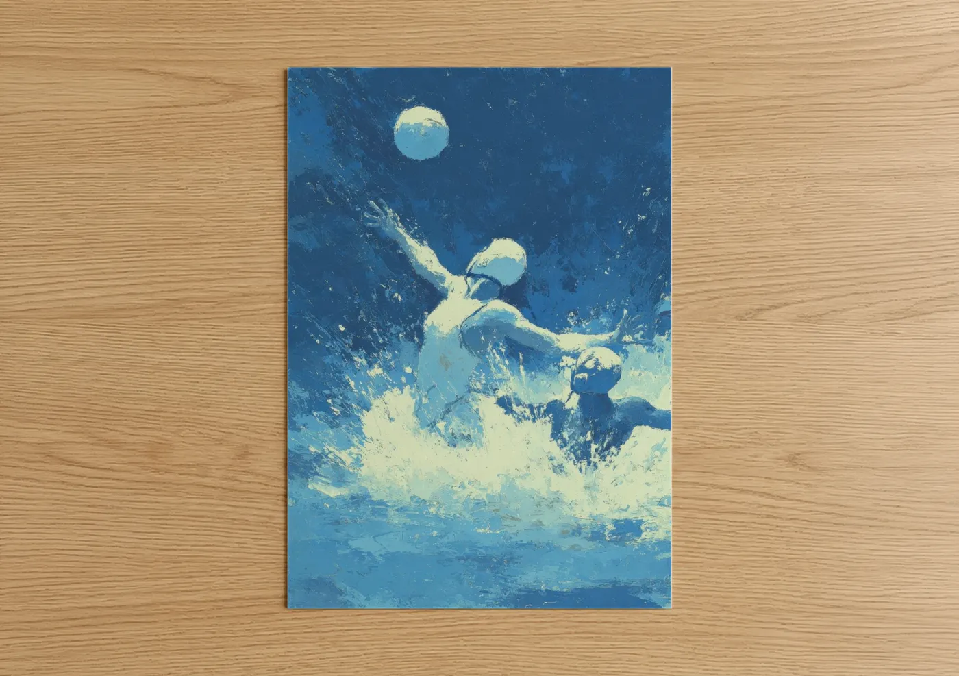 Moonlit Water Polo Player Dynamic Sport Wall Art