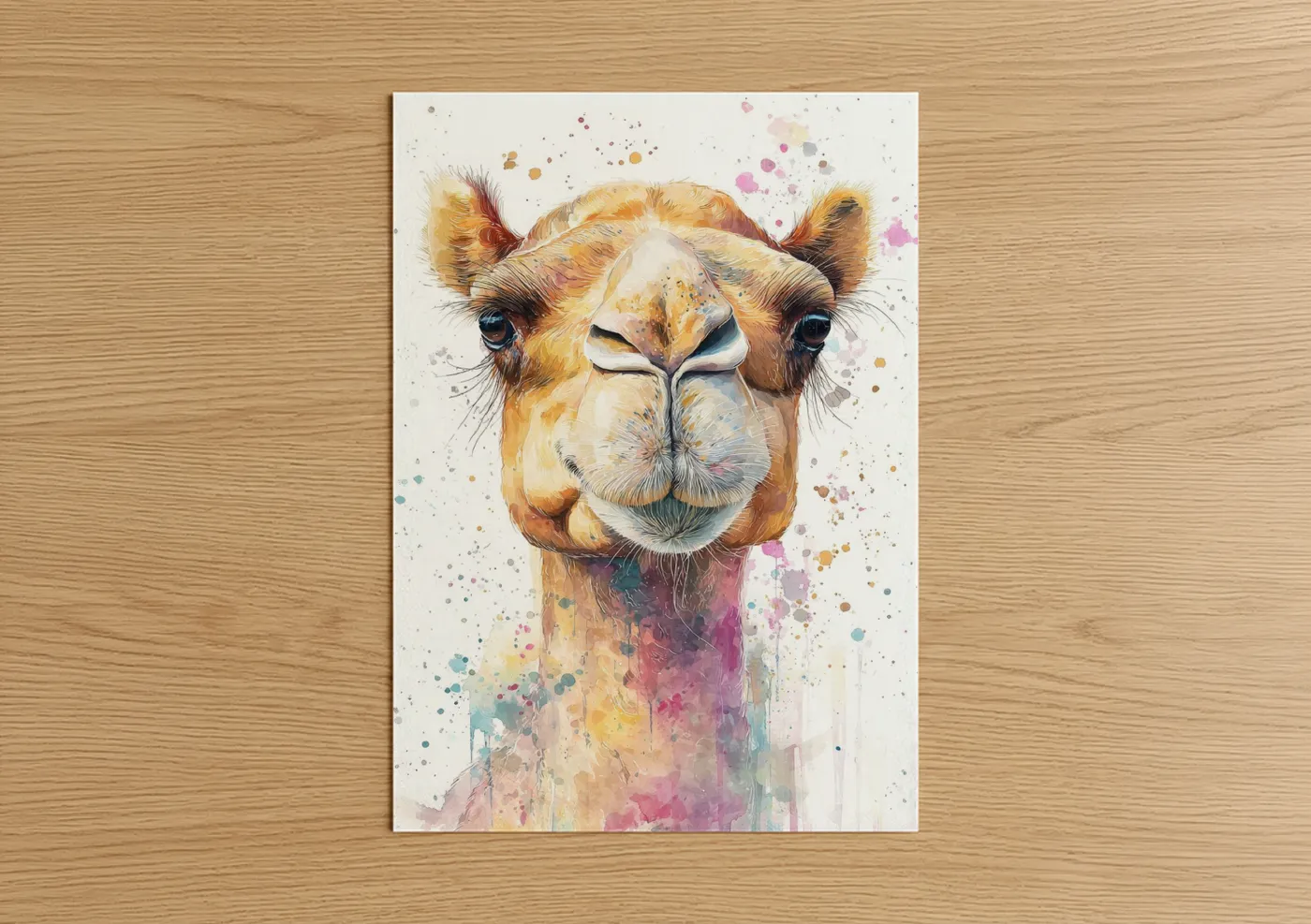 Golden Camel Watercolor Portrait Wall Art
