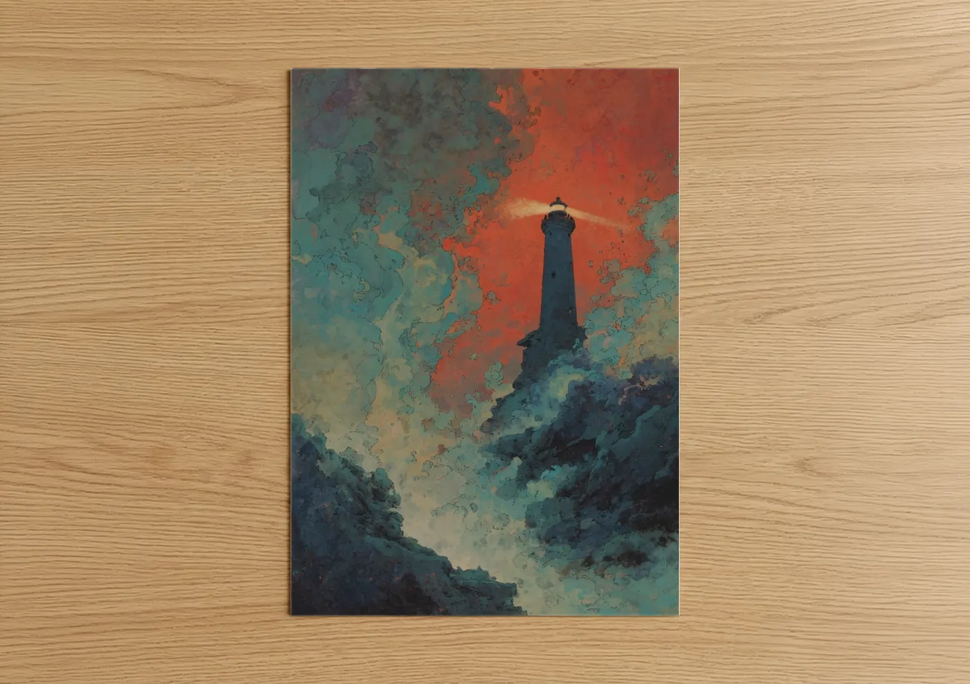 Sci-Fi Lighthouse Crimson Sky Wall Art