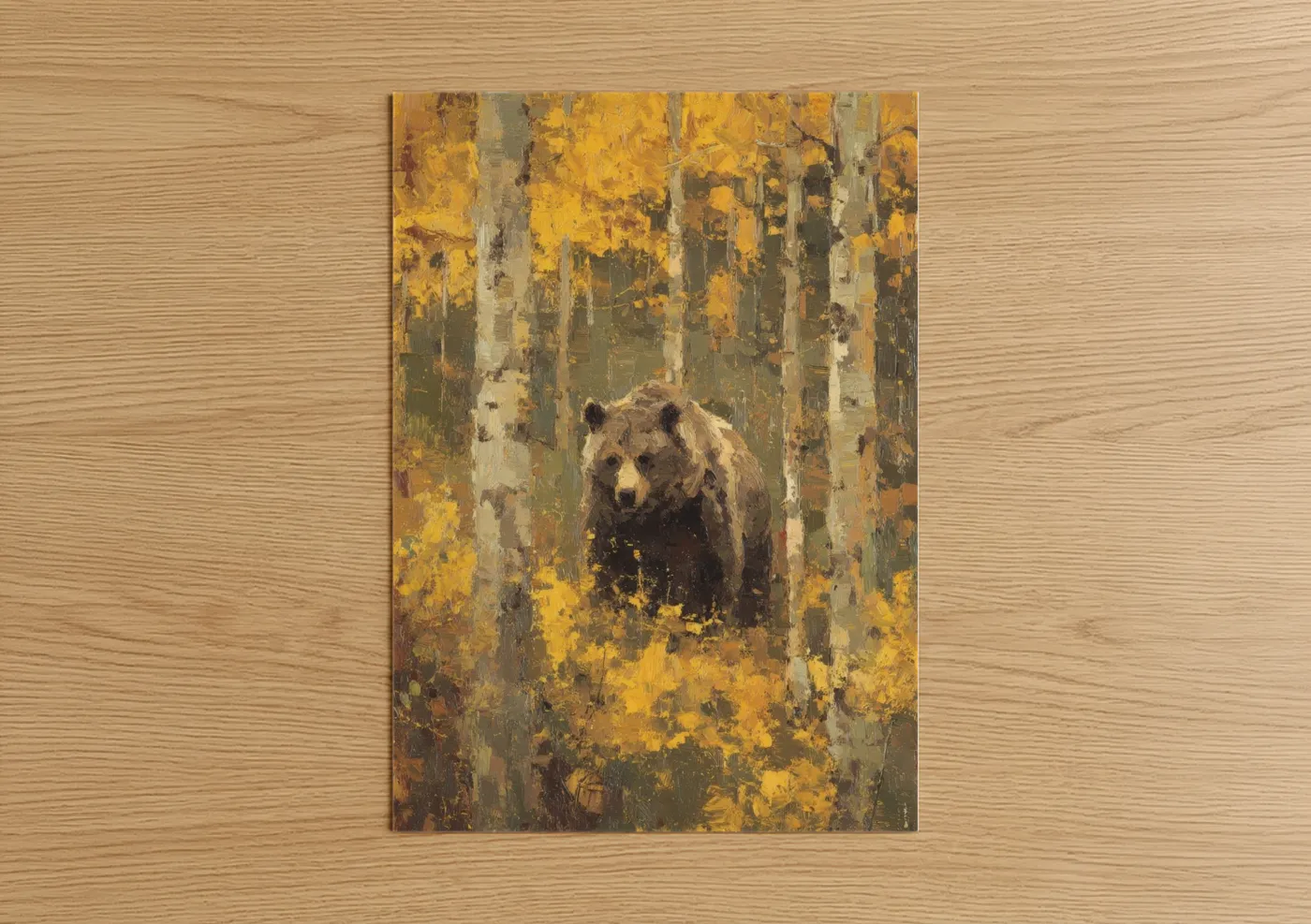 Grizzly Bear Autumn Forest Painting Wall Art
