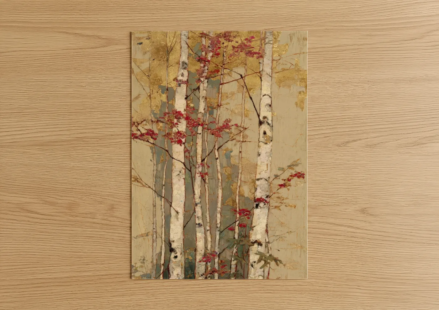 Autumn Birch Forest Red Foliage Wall Art