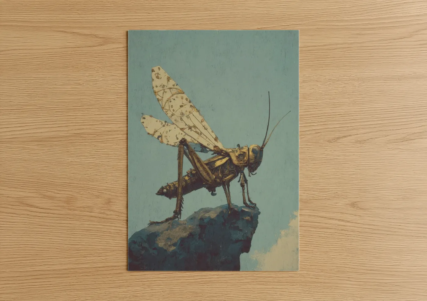 Vintage Grasshopper Illustration Wall Art