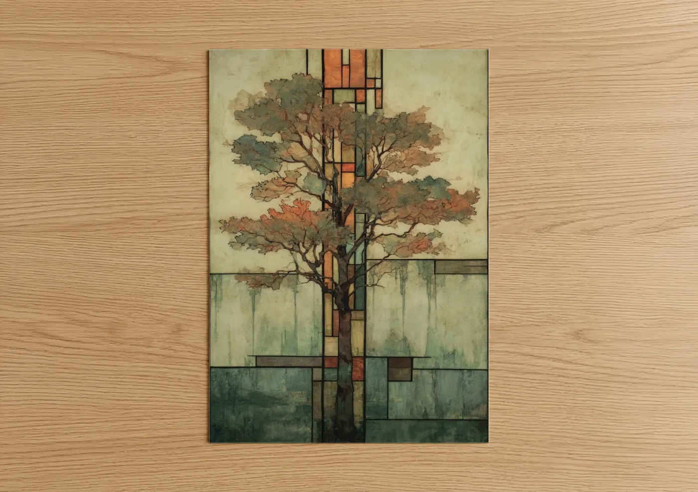 Autumn Juniper Tree Modern Art Deco Wall Art