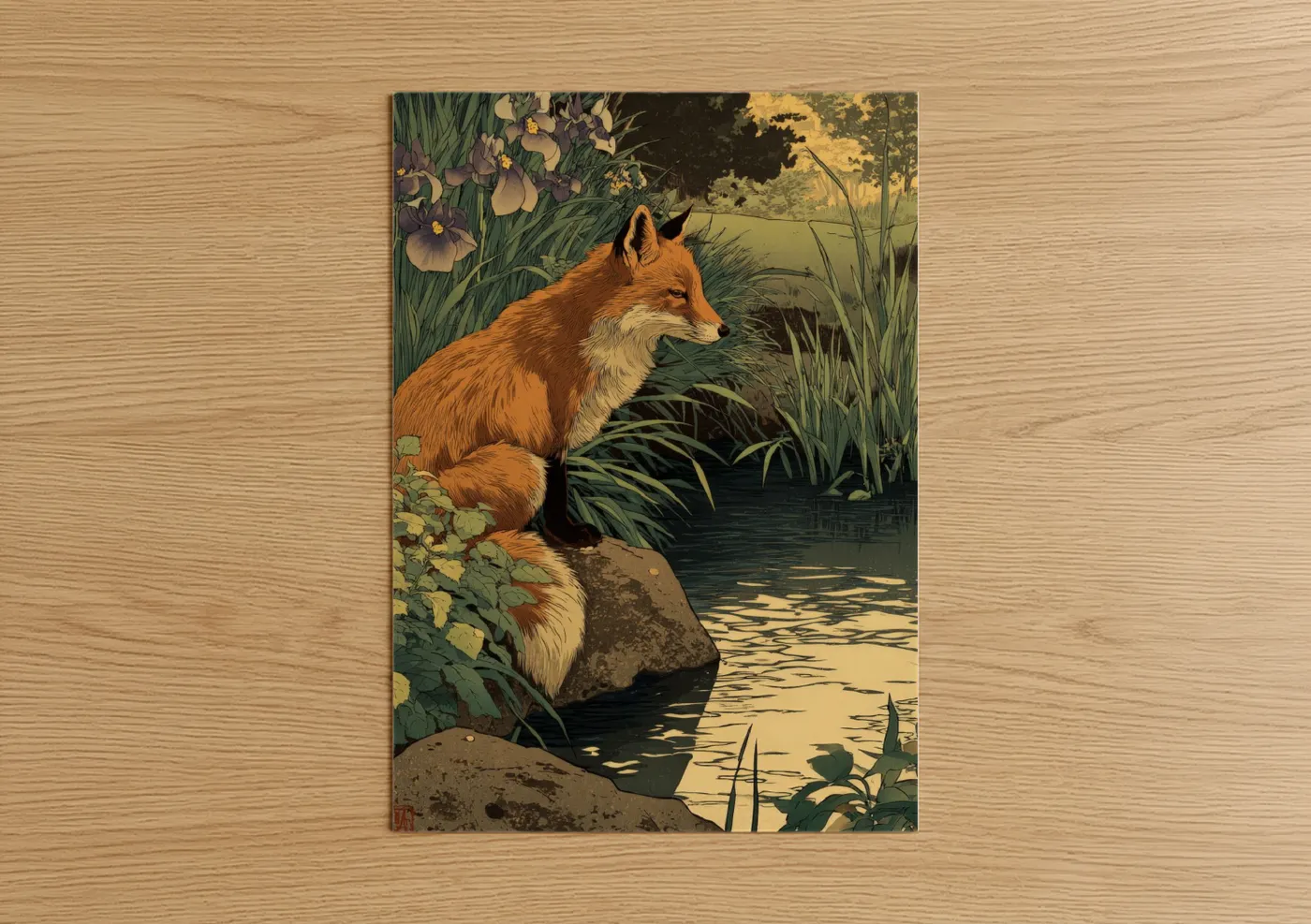 Riverside Fox Watercolor Art Wall Art