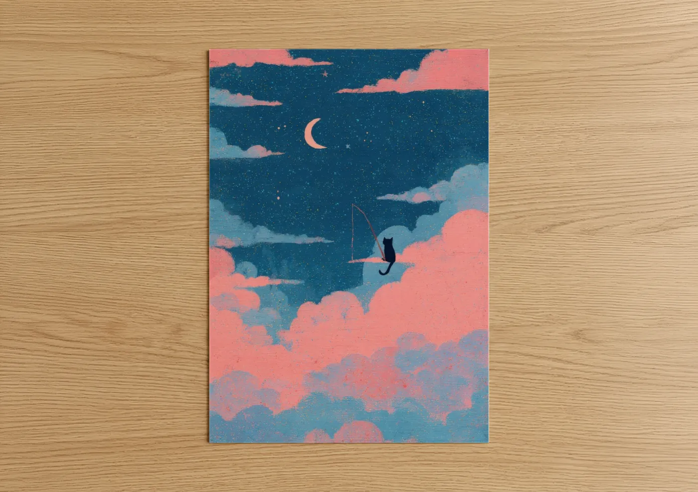 Black Cat Moonlit Night Sky Wall Art