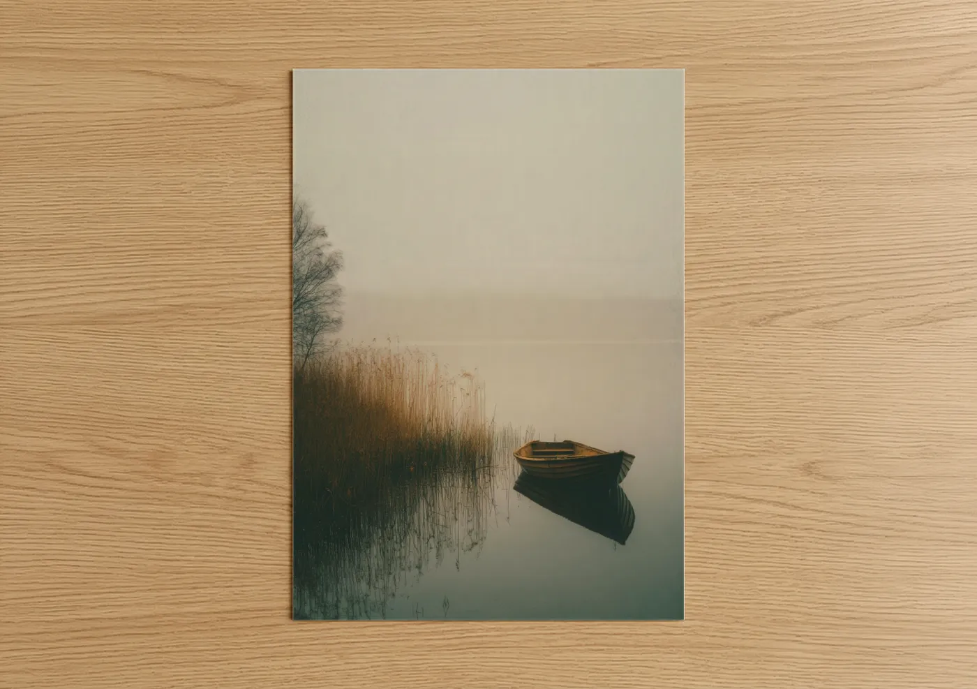 Misty Lake Boat Moored Serene Mist Wall Art