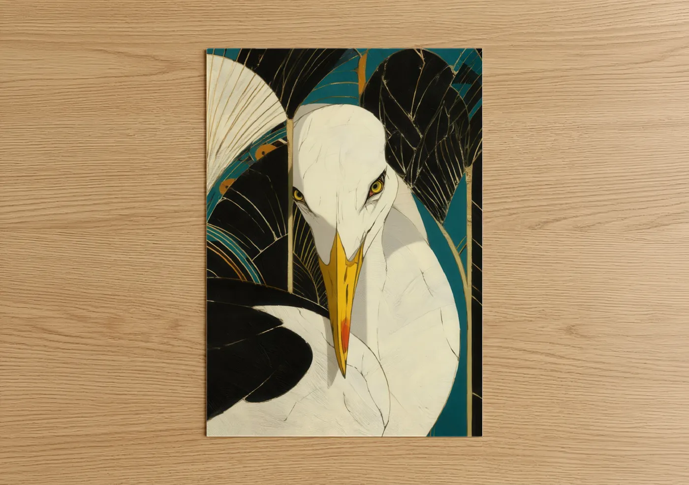 Golden Seagull Art Deco Illustration Wall Art