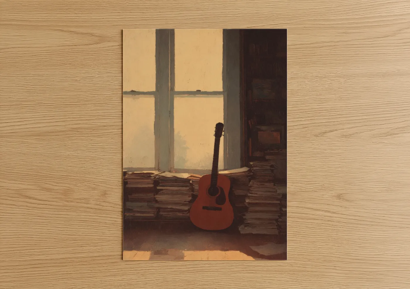 Acoustic Guitar Sunlit Window Wall Art